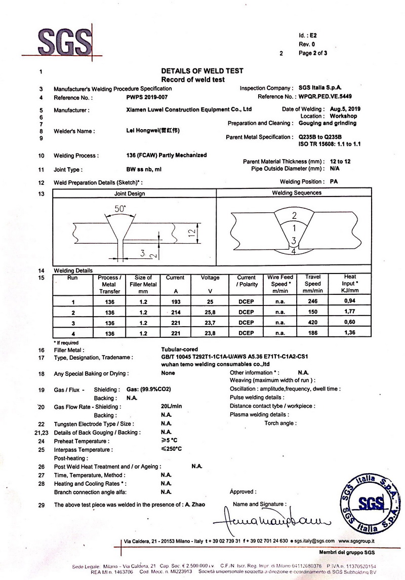 SGS WPQR 焊接工艺1 认证 2